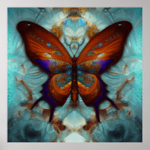 Fantasy Steampunk Orange Butterfly Aqua