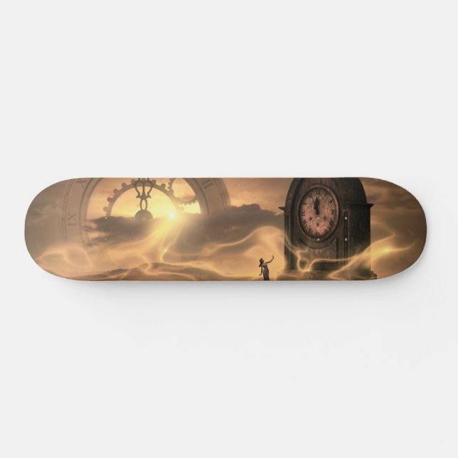 Fantasy Steampunk Uhren und Woman Skateboard Deck (Horizontal)