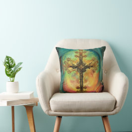 Fantasy Steampunk Verziert Cross in Aqua Kissen