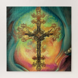 Fantasy Steampunk Verziertes Kreuz in Aqua