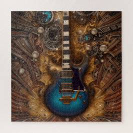 Fantasy Steampunk Vintag Blue Guitar Watercolor