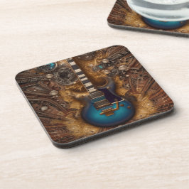 Fantasy Steampunk Vintag Blue Guitar Watercolor Getränkeuntersetzer