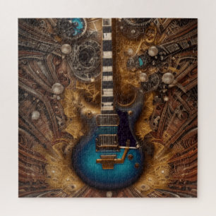 Fantasy Steampunk Vintage Blaue Gitarre Aquarell