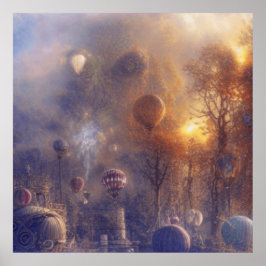 Fantasy Steampunk Vintage Heißluftballons Poster
