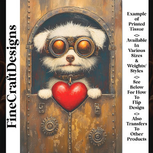 Fantasy Steampunk Welpen Hund + Herz AR4 Decoupage Seidenpapier