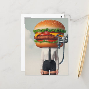Fantasy Surreal Cheeseburger Frau Postkarte