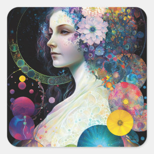 Fantasy Surreal Cosmic Frau Goddess Quadratischer Aufkleber