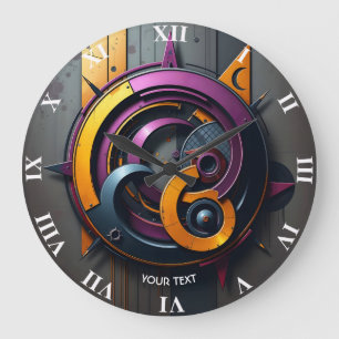 Fantasy Süß  Abstrakt Orange Lila Große Wanduhr