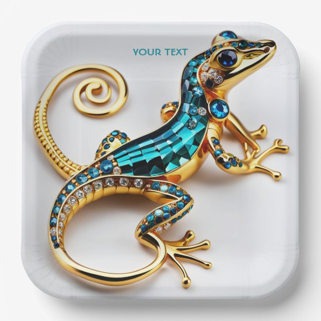 Fantasy Süß Lebendig Art Deco Gecko Pappteller (Vorderseite)