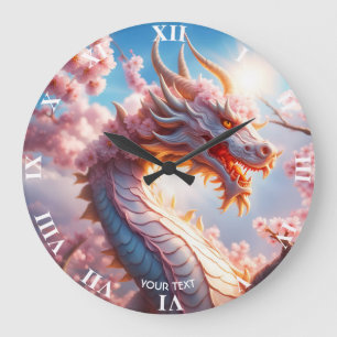 Fantasy Süß Lebendig Blütenrosa Drache Große Wanduhr