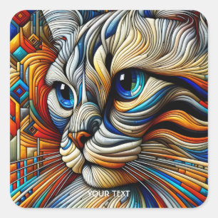 Fantasy Süße Art Deco Katze Quadratischer Aufkleber