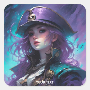 Fantasy Süße Blau Lila Mädchen Quadratischer Aufkleber