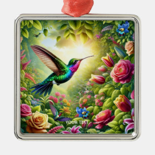 Fantasy Süße Blumen Regenbogen Kolibri Ornament Aus Metall