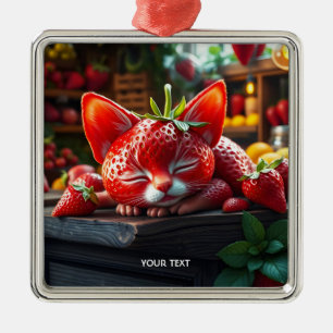 Fantasy Süße Erdbeere Liebenswertes Kätzchen Ornament Aus Metall