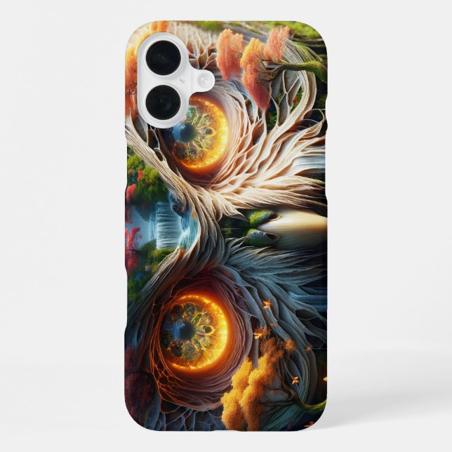 Fantasy Süße Eule Wasserfall Bäume iPhone 16 Plus Hülle (Rückseite)