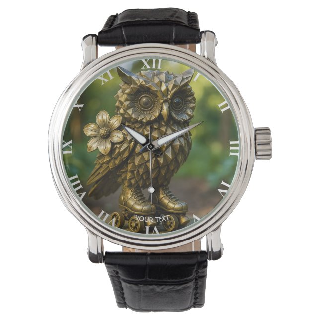 Fantasy Süße Messing-Eulen-Rollschuhe Armbanduhr (Vorderseite)