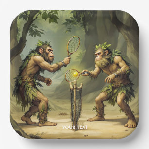 Fantasy Süße Neandertaler beim Tennis spielen Pappteller