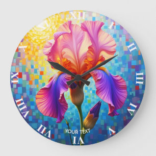 Fantasy Süße Orange-Pinke Blume Große Wanduhr