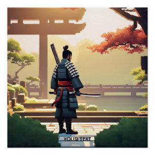 Fantasy Süße Pixel Art Samurai Poster