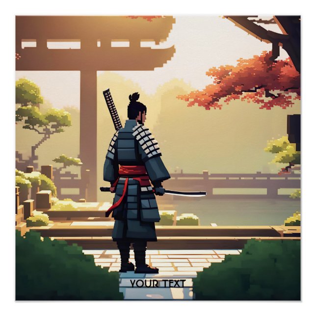Fantasy Süße Pixel Art Samurai Poster (Vorderseite)