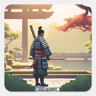 Fantasy Süße Pixel Art Samurai Quadratischer Aufkleber