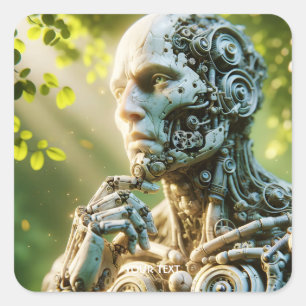 Fantasy Süße Roboter-Gesichtsskulptur Quadratischer Aufkleber