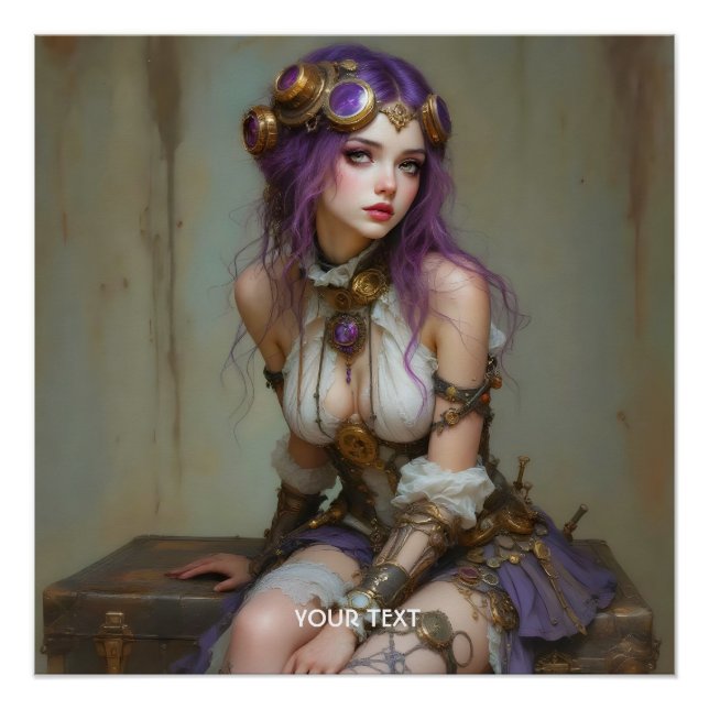 Fantasy Süße Steampunk Lila Mädchen Poster (Vorderseite)