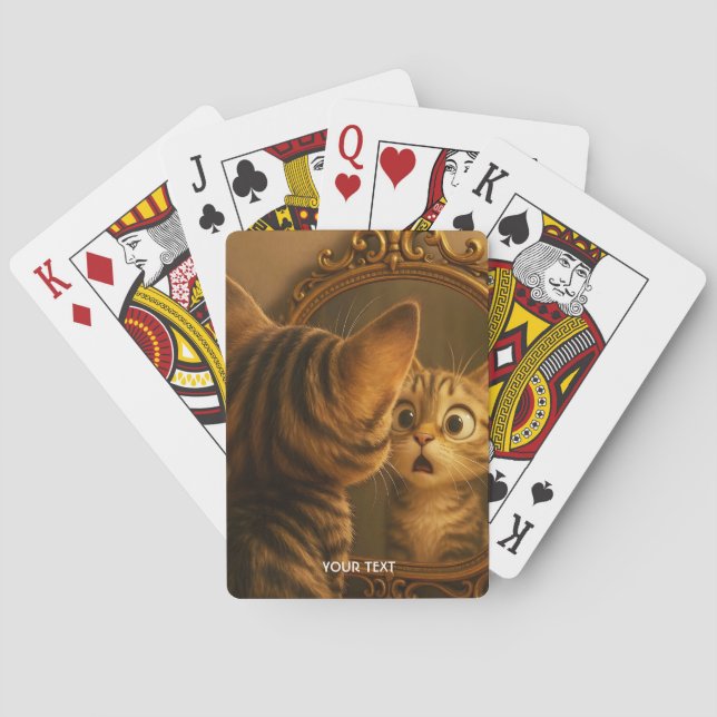 Fantasy Süße Überraschte Katze Spiegel Spielkarten (Rückseite)