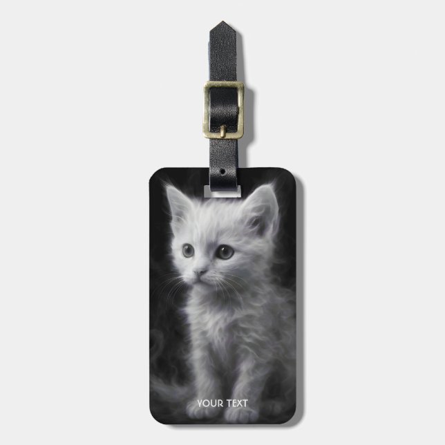 Fantasy Süße Weiße Rauchkatze Gepäckanhänger (Vorderseite vertikal)