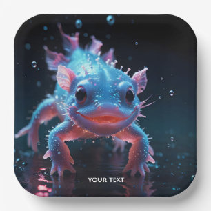 Fantasy Süßer Blauer Lächelnder Axolotl Pappteller