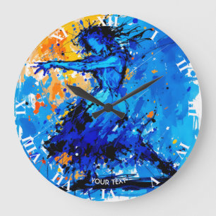 Fantasy Süßer Blauer Oranger Tänzer Große Wanduhr