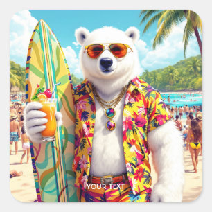 Fantasy Süßer Eisbär Strand Quadratischer Aufkleber