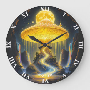 Fantasy Süßer Gelber Alter Pilz Große Wanduhr
