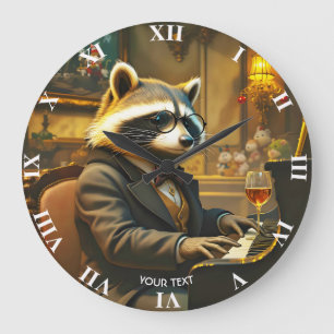 Fantasy Süßer Klavier Waschbär Spielend Große Wanduhr
