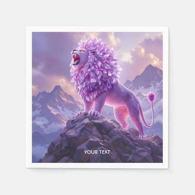 Fantasy Süßer Lila Amethyst Löwe Serviette (Vorderseite)