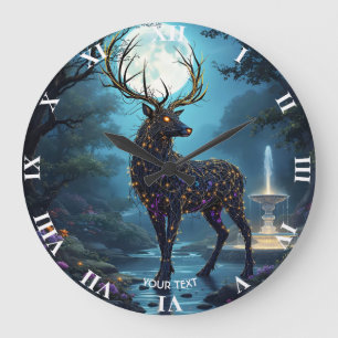 Fantasy Süßer Mondhirsch Nacht Große Wanduhr
