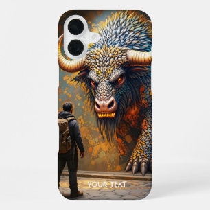 Fantasy süßer mythischer Stier-Mosaik iPhone 16 Plus Hülle