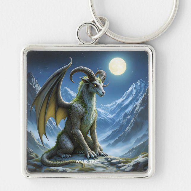 Fantasy Süßer Mythischer Widderdrache Schlüsselanhänger (Vorne)