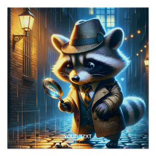 Fantasy Süßer Nacht Waschbär Detektiv Poster