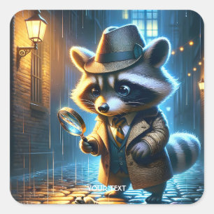 Fantasy Süßer Nacht Waschbär Detektiv Quadratischer Aufkleber