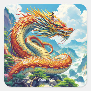 Fantasy Süßer Oranger Drache Berge Quadratischer Aufkleber