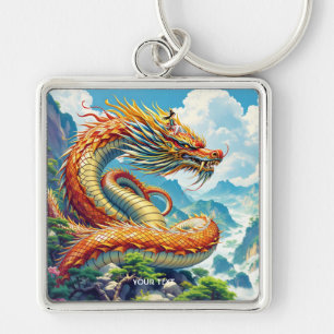 Fantasy Süßer Oranger Drache Berge Schlüsselanhänger