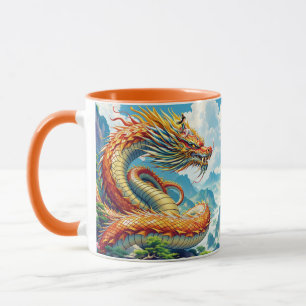 Fantasy Süßer Oranger Drache Berge Tasse