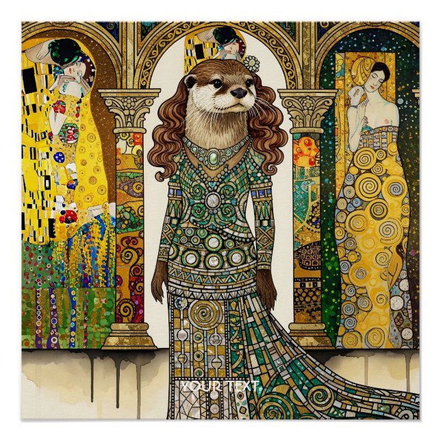 Fantasy Süßer Otter Art Deco Poster (Vorderseite)