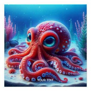 Fantasy Süßer Roter Meer-Oktopus Poster