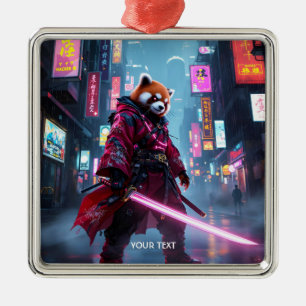 Fantasy Süßer Samurai Roter Panda Ornament Aus Metall