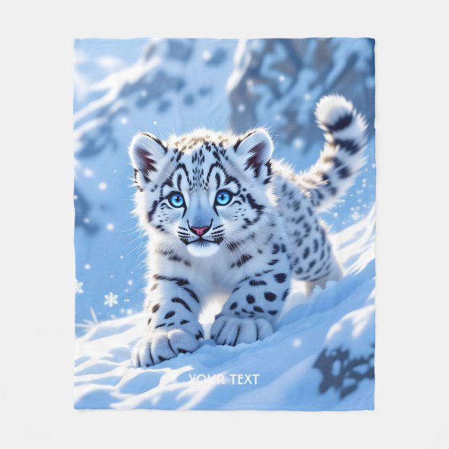 Fantasy Süßer Schneebaby Leopard Fleecedecke (Vorderseite)