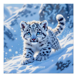 Fantasy Süßer Schneebaby Leopard Poster