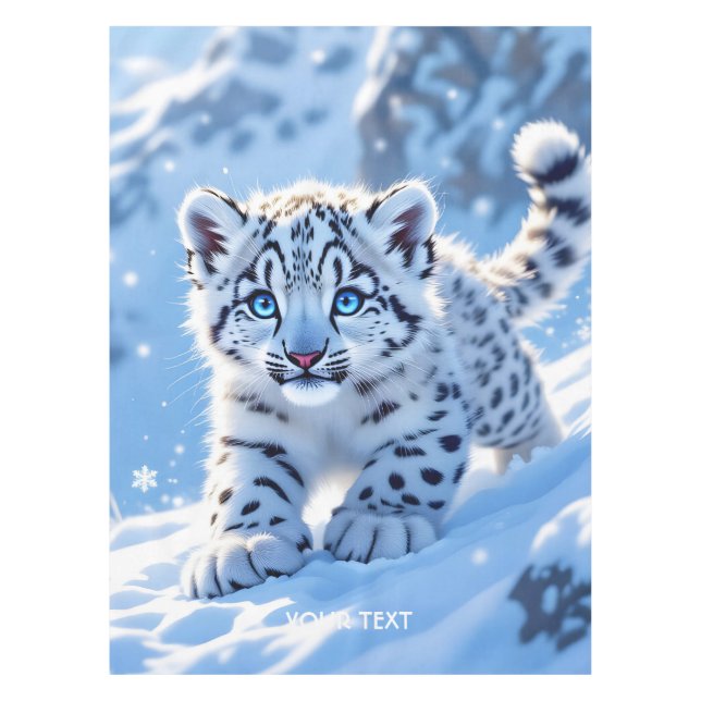 Fantasy Süßer Schneebaby Leopard Tischdecke (Vorderseite)