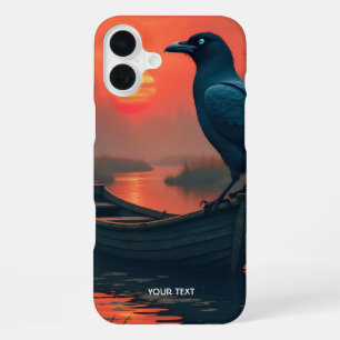 Fantasy Süßer Sonnenuntergang Boot Rabe iPhone 16 Plus Hülle